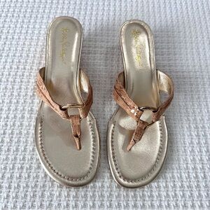Lilly Pulitzer McKim Natural Cork Gold Wedge Sandals Womens 8.5 Beachy Resort